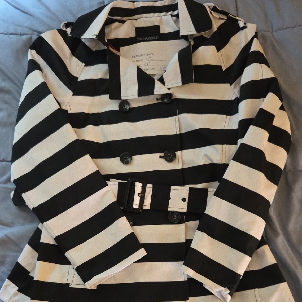 Banana Republic Black and White Striped Trench Coat